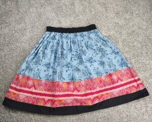 India Print Skirt Womens Small Blue Floral Long Cotton Calico Fabric Unity World